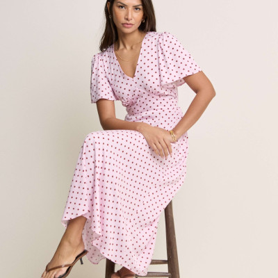 Polka Dot V-Neck Midi Tea Dress