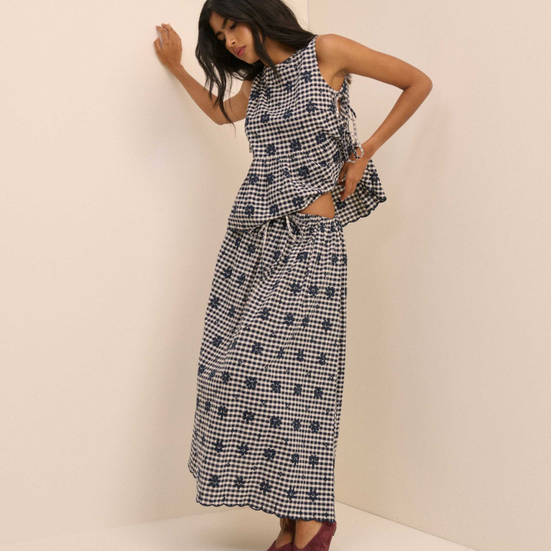 Cotton Rich Checked Midi A-Line Skirt
