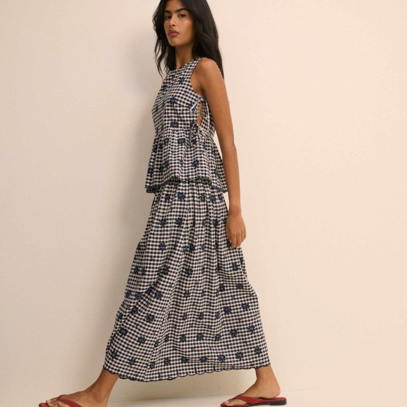 Cotton Rich Checked Midi A-Line Skirt
