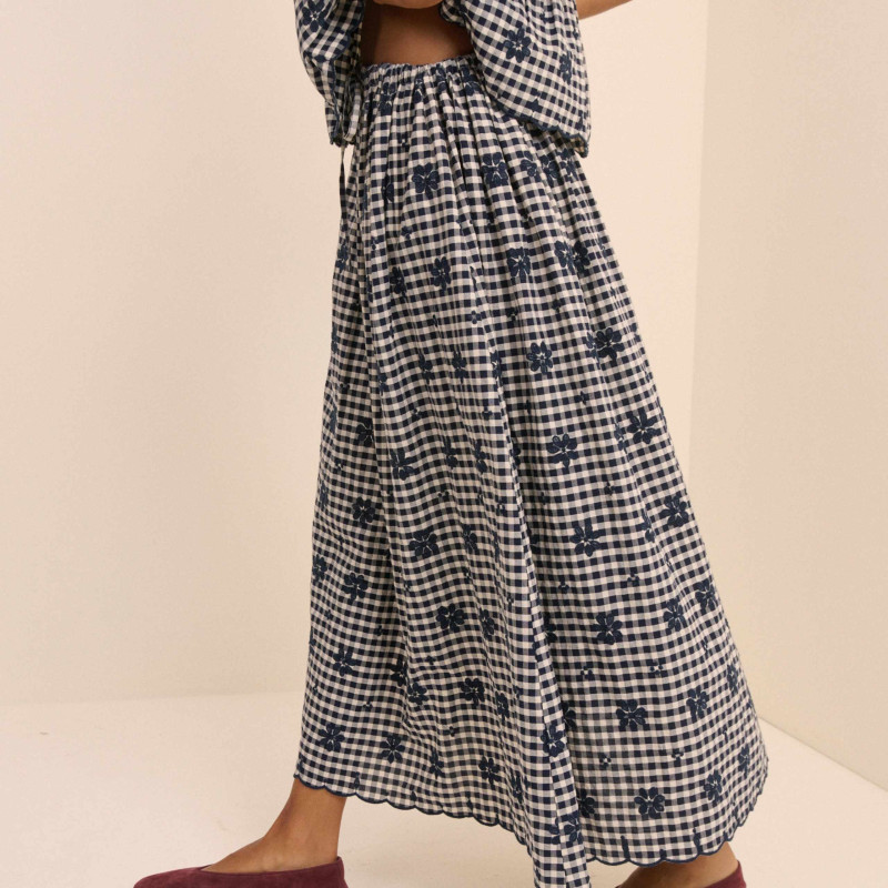 Cotton Rich Checked Midi A-Line Skirt