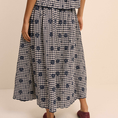 Cotton Rich Checked Midi A-Line Skirt