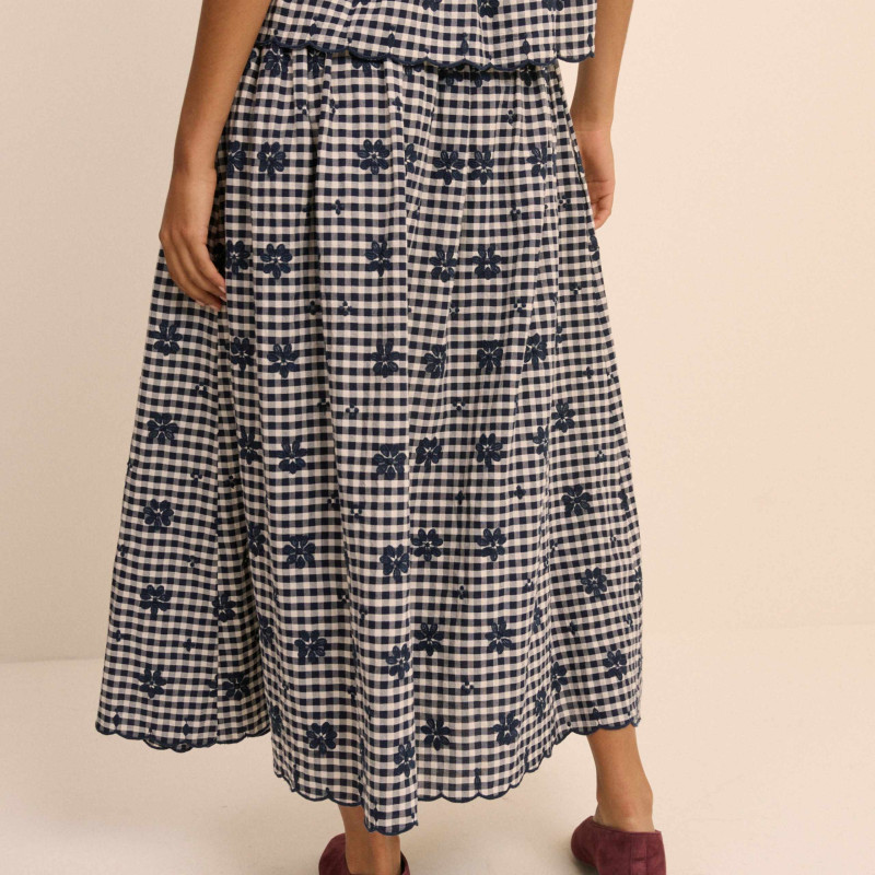 Cotton Rich Checked Midi A-Line Skirt