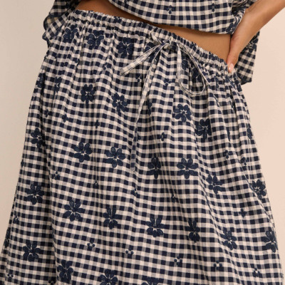 Cotton Rich Checked Midi A-Line Skirt