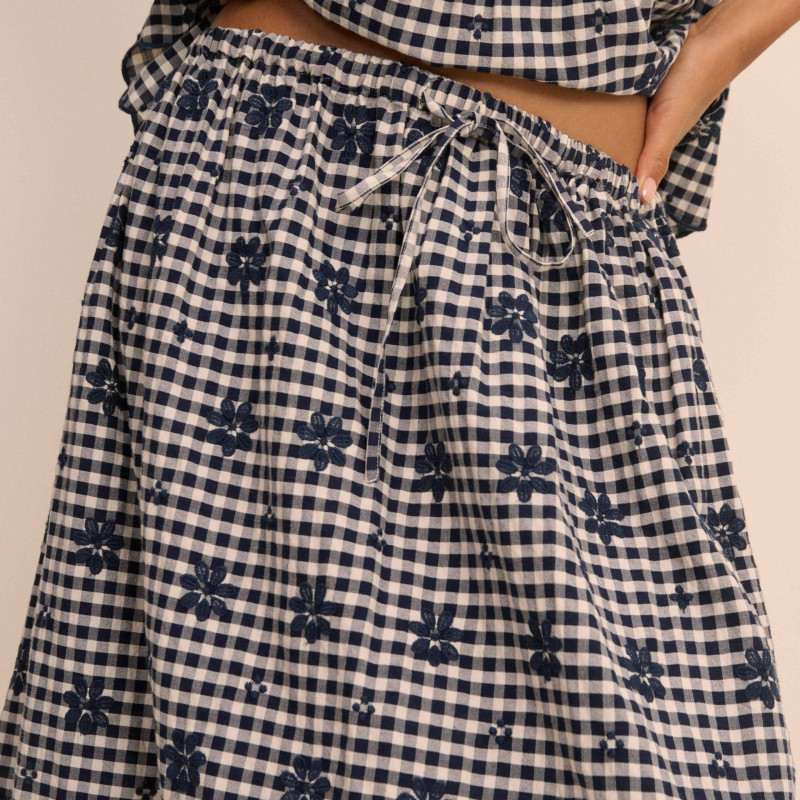 Cotton Rich Checked Midi A-Line Skirt