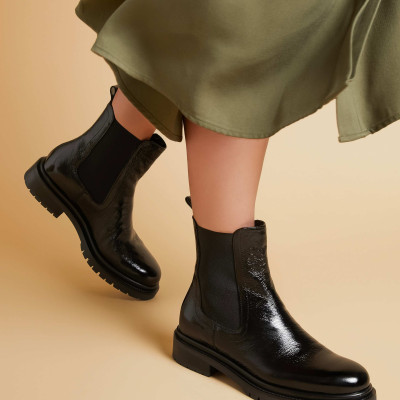 Patent Leather Chelsea Ankle Boots