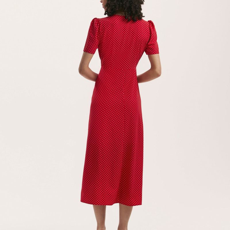 Polka Dot V-Neck Midi Tea Dress