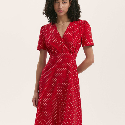 Polka Dot V-Neck Midi Tea Dress