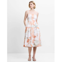 Denim Floral Square Neck Midi Skater Dress