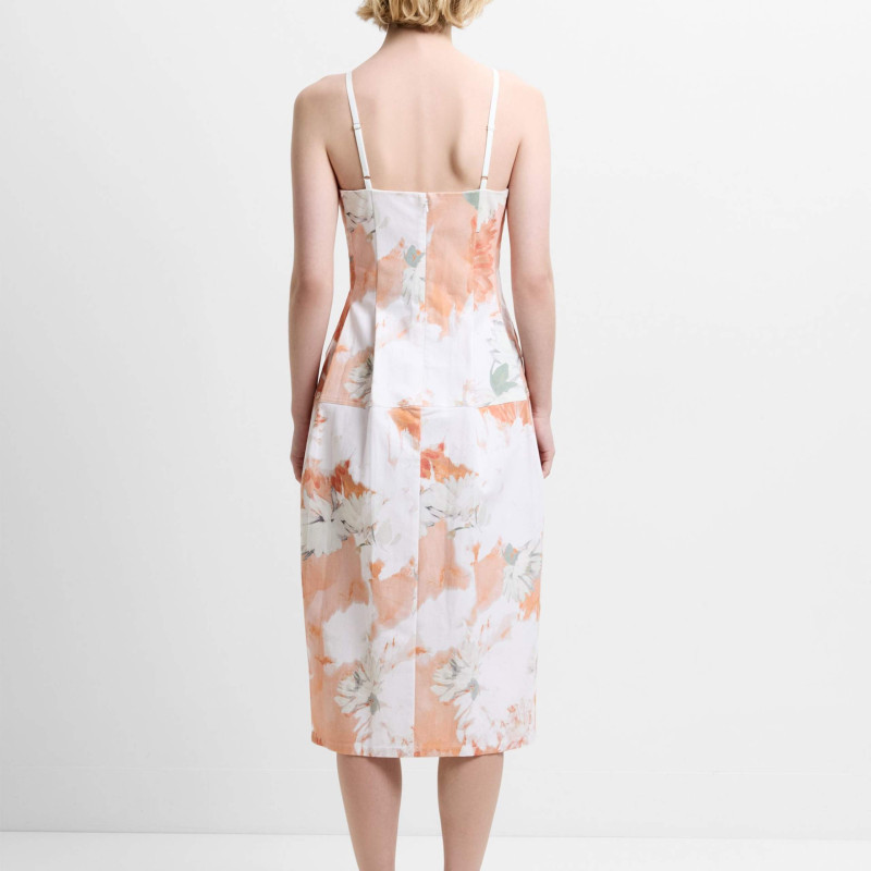 Denim Floral Square Neck Midi Skater Dress
