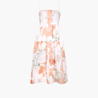 Denim Floral Square Neck Midi Skater Dress