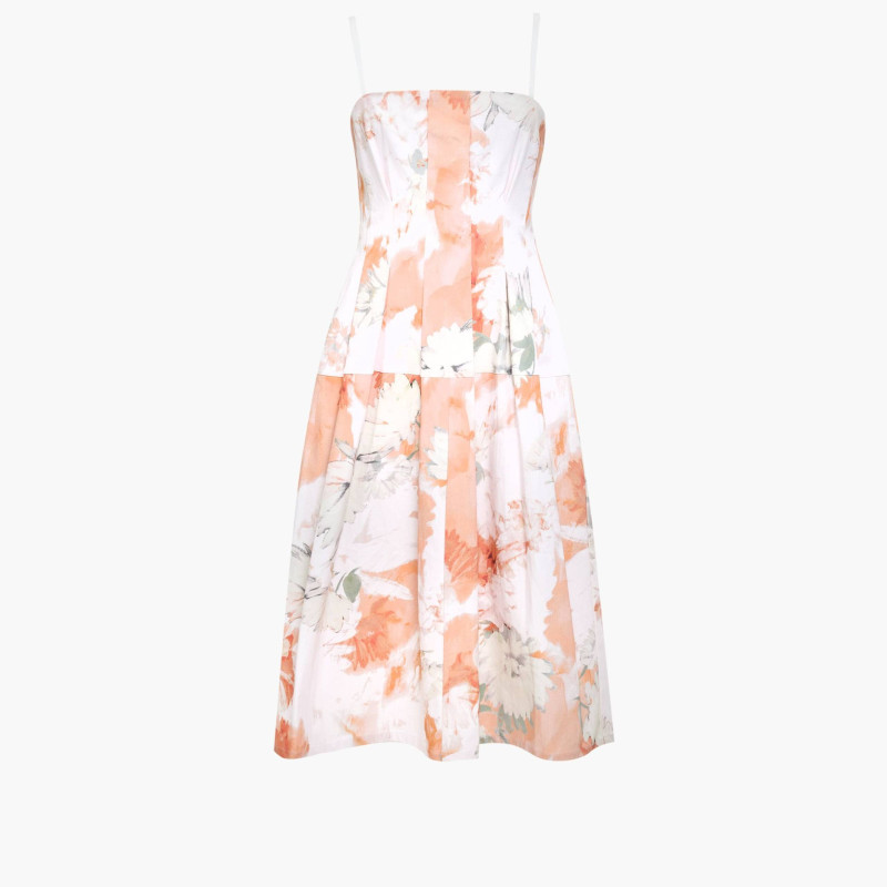 Denim Floral Square Neck Midi Skater Dress