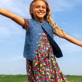 Denim Floral Embroidered Waistcoat (1-12 Yrs)