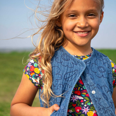 Denim Floral Embroidered Waistcoat (1-12 Yrs)