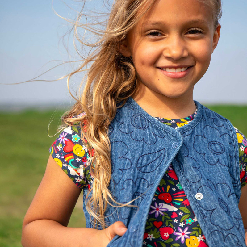 Denim Floral Embroidered Waistcoat (1-12 Yrs)