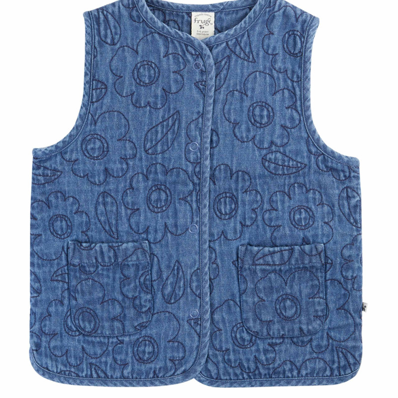 Denim Floral Embroidered Waistcoat (1-12 Yrs)