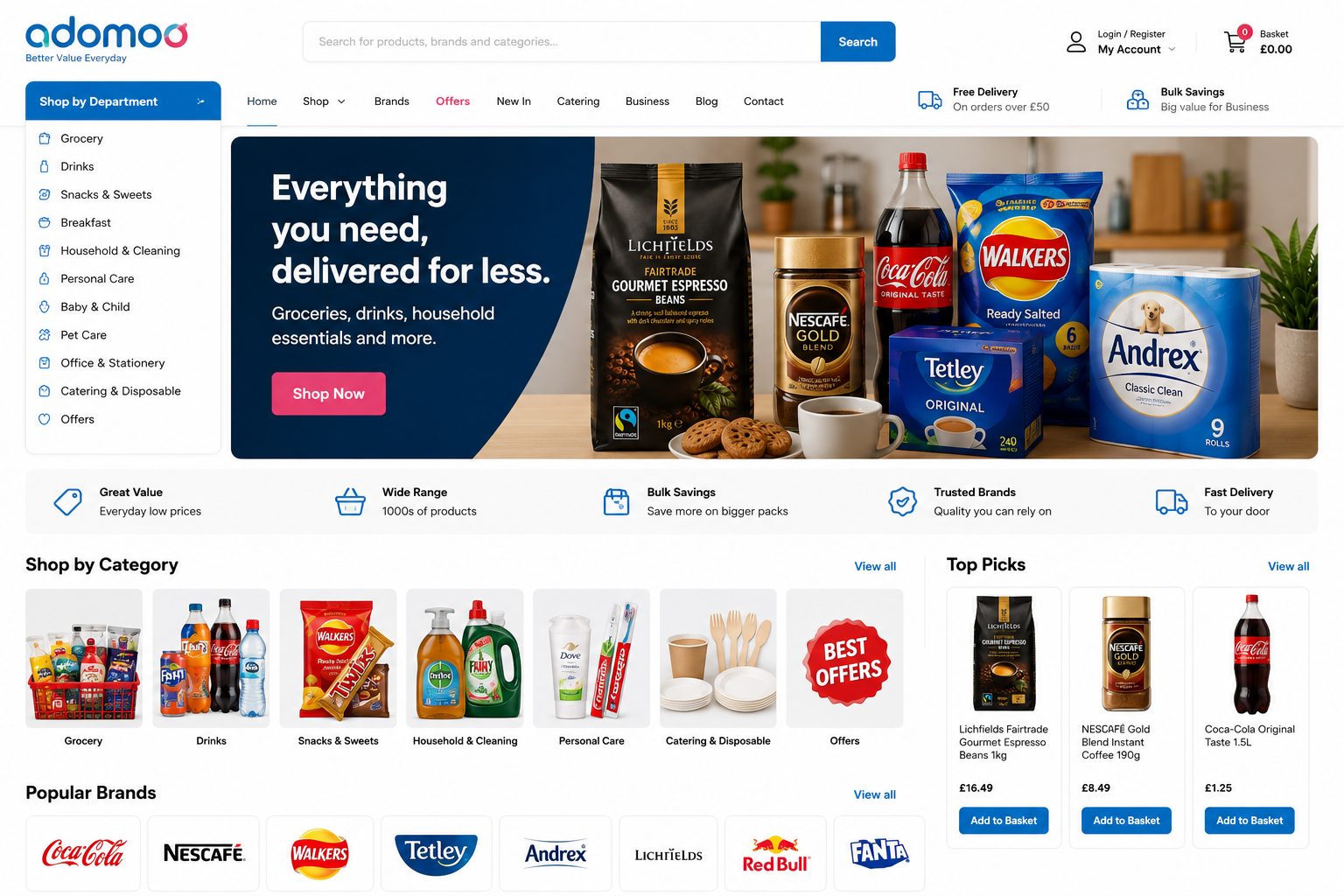 Shop coffee and grocery essentials online at Adomoo
