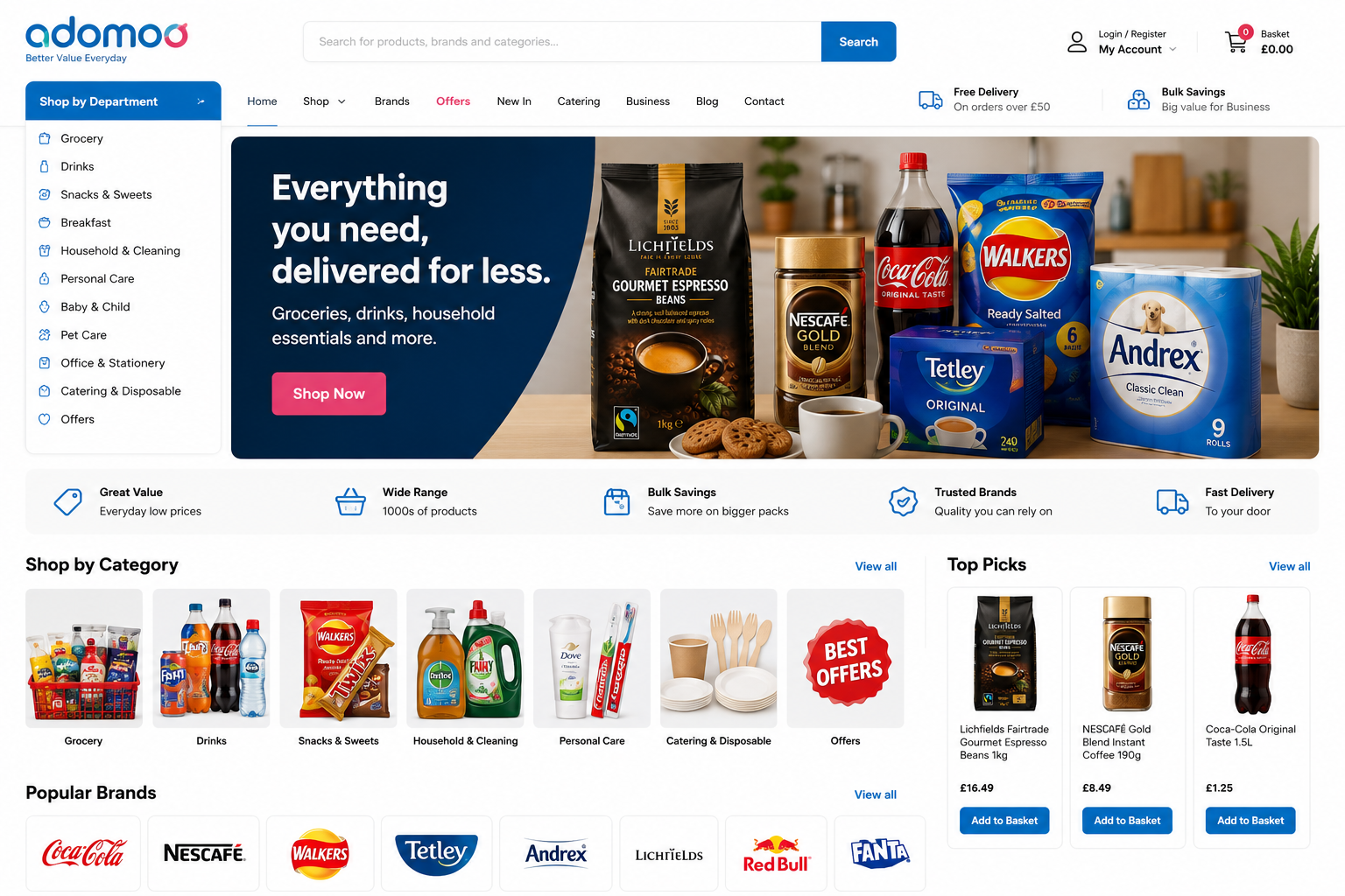 Shop coffee and grocery essentials online at Adomoo