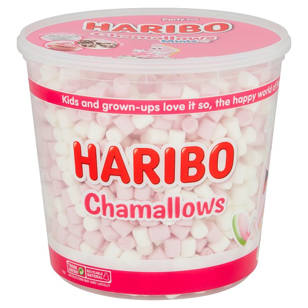 HARIBO Chamallows Mini Marshmallows Pink & White Tub 475g (1 x 475g)